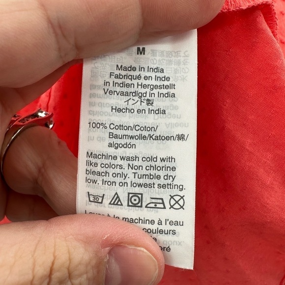 J Crew orange ruffled shoulder and wrist cotton boho woman's blouse.  Medium - Picture 7 of 10